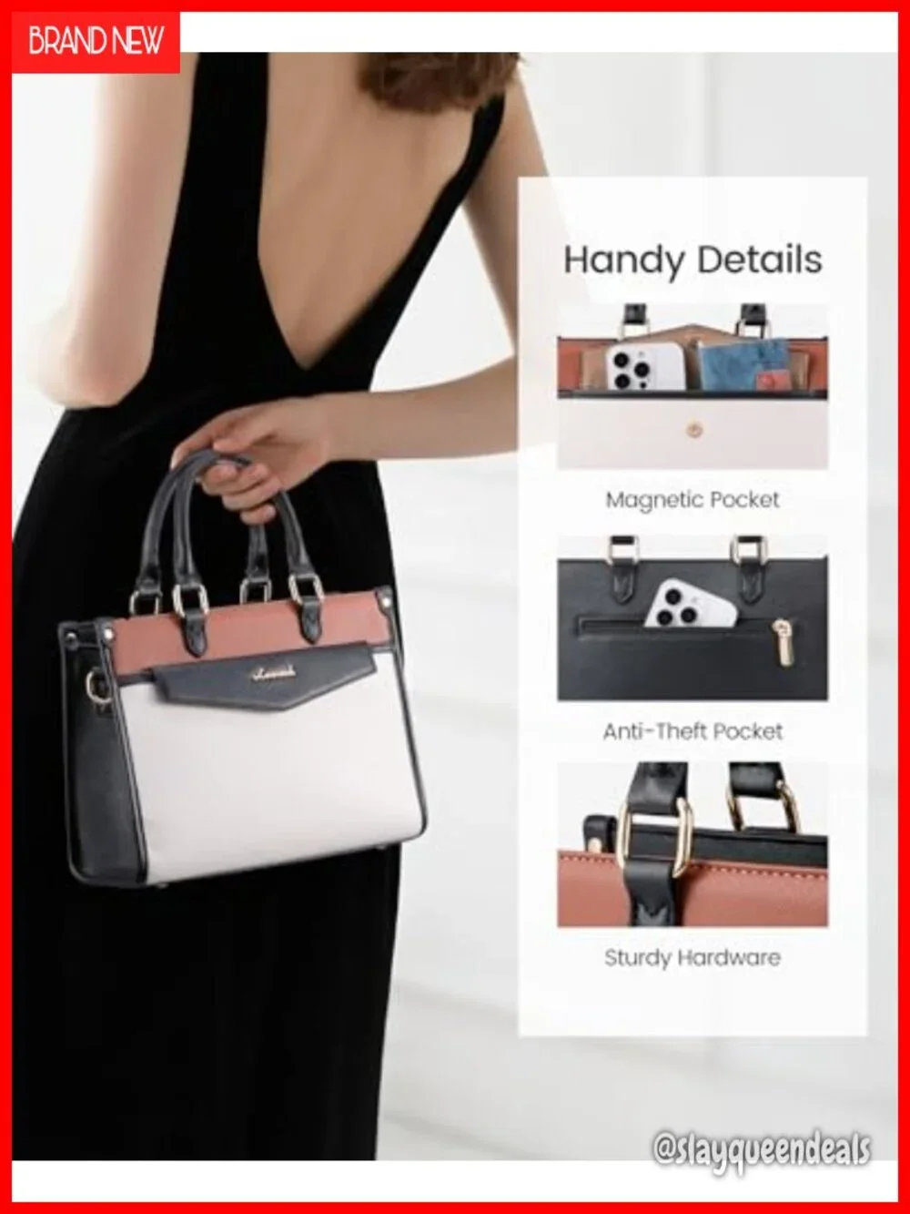 PU Leather Satchel Tote Purse with Crossbody Strap